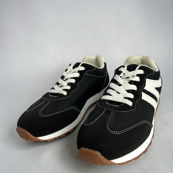 Black White Retro Sneakers Lace Up Athletic Casual Shoes Gum Sole Size 7.5 - Picture 11 of 15